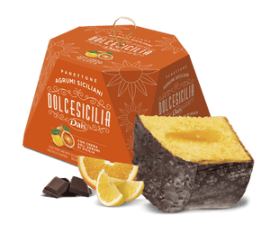 DOLCE SICILIA Panettone with Sicilian Citrus Filling, Cocoa Cream Glaze, and Bitter Chocolate Crumble 800g