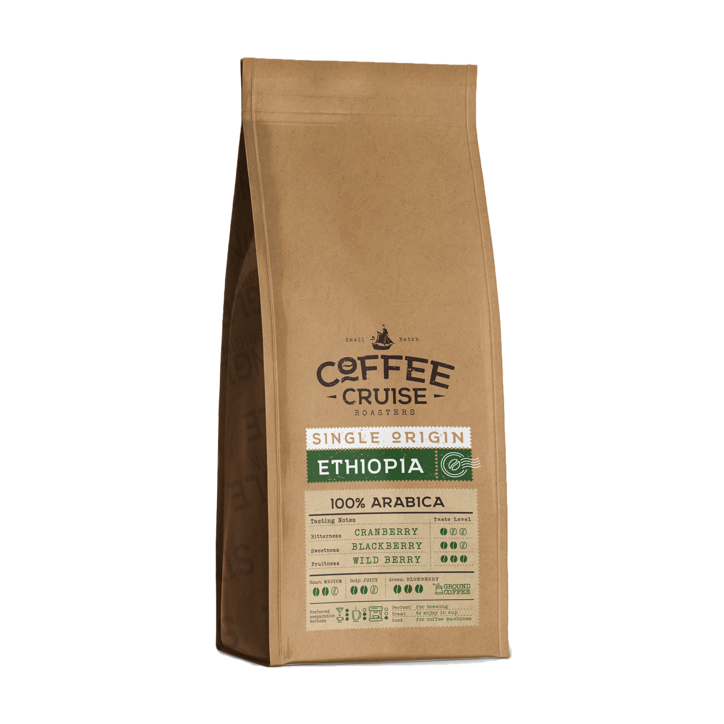 Coffee Cruise ETHIOPIA – Freshly Roasted Ground Coffee, 250g