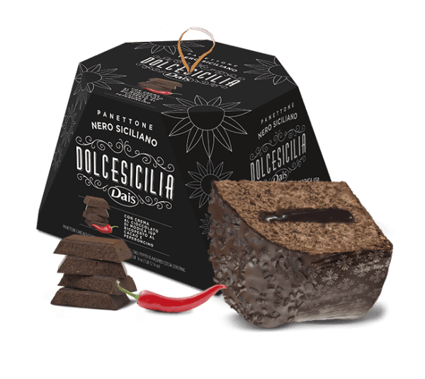 DOLCE SICILIA Panettone cake with dark chocolate and chili filling and bitter chocolate crumbles 800g