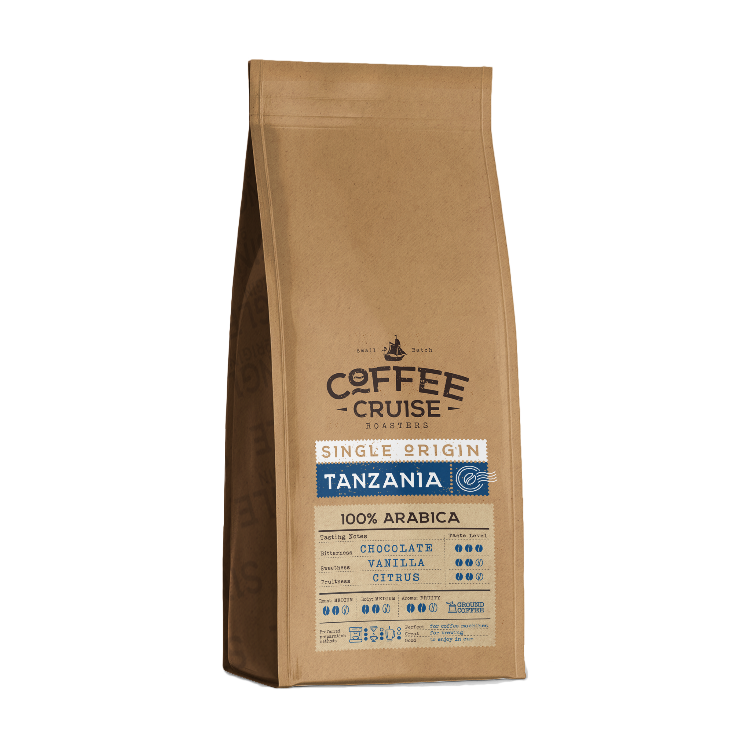 Coffee Cruise TANZANIA – Freshly Roasted Ground Coffee, 250g